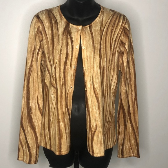 TSE Multicolored Print Long Sleeve Silk/Cashmere Knit Cardigan M